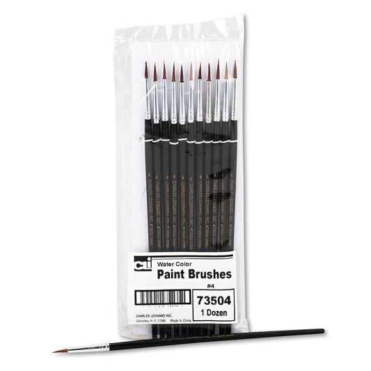 Charles Leonard Artist Brush, Size 4, Camel Hair, Round Profile, 12/Pack (73504)