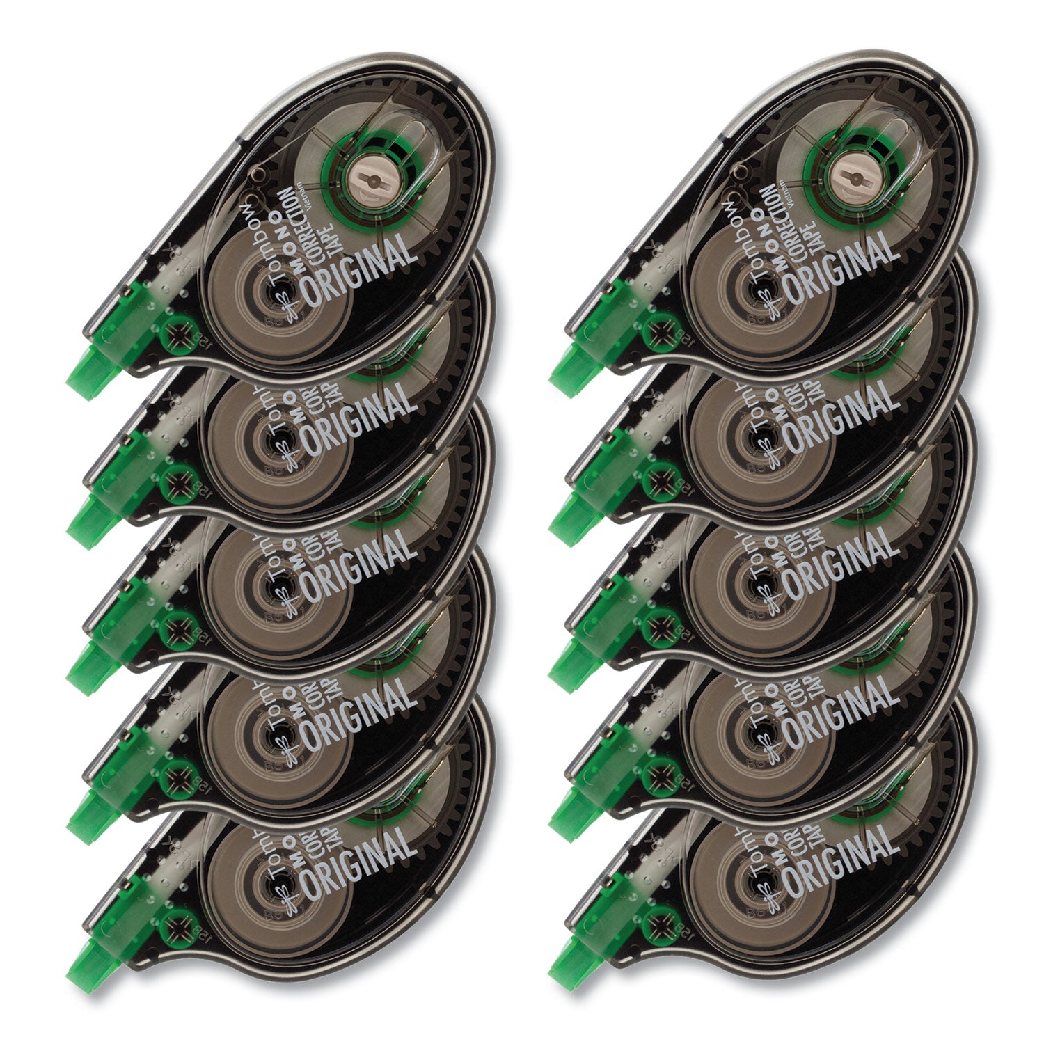 Tombow MONO Correction Tape, Gray/Clear Applicator, 0.17" x 394", White Tape, 10/Pack (68720)