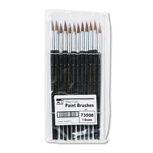 Charles Leonard Artist Brush, Size 8, Camel Hair, Round Profile, 12/Pack (73508)