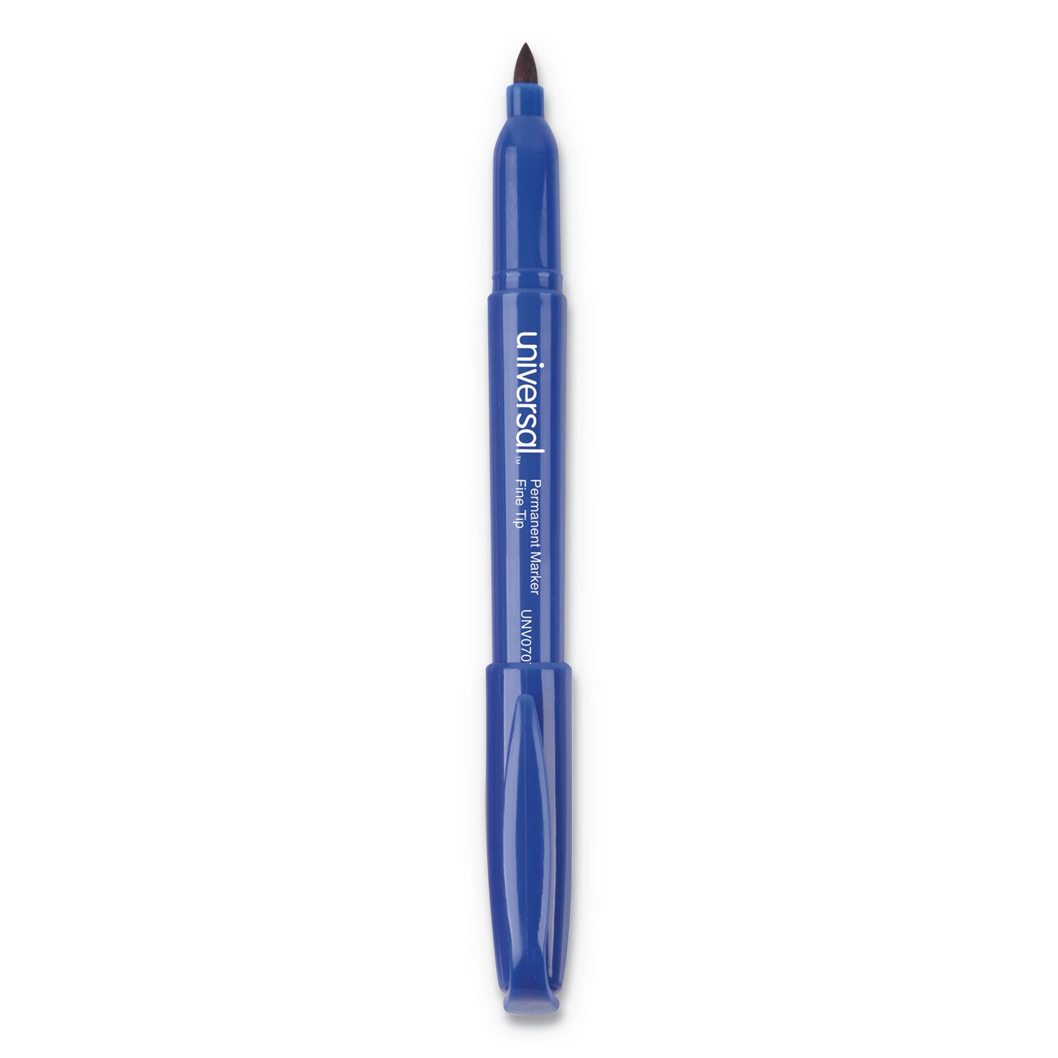 Universal Pen-Style Permanent Marker, Fine Bullet Tip, Blue, Dozen (07073)