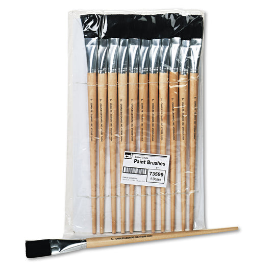 Charles Leonard Long Handle Easel Brush, Size 22, Natural Bristle, Flat Profile, 12/Pack (73599)