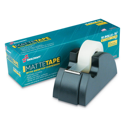 AbilityOne 7510015806224, SKILCRAFT Desktop Tape Dispenser with 10 Matte Rolls of Tape, 1" Core, Plastic, Black