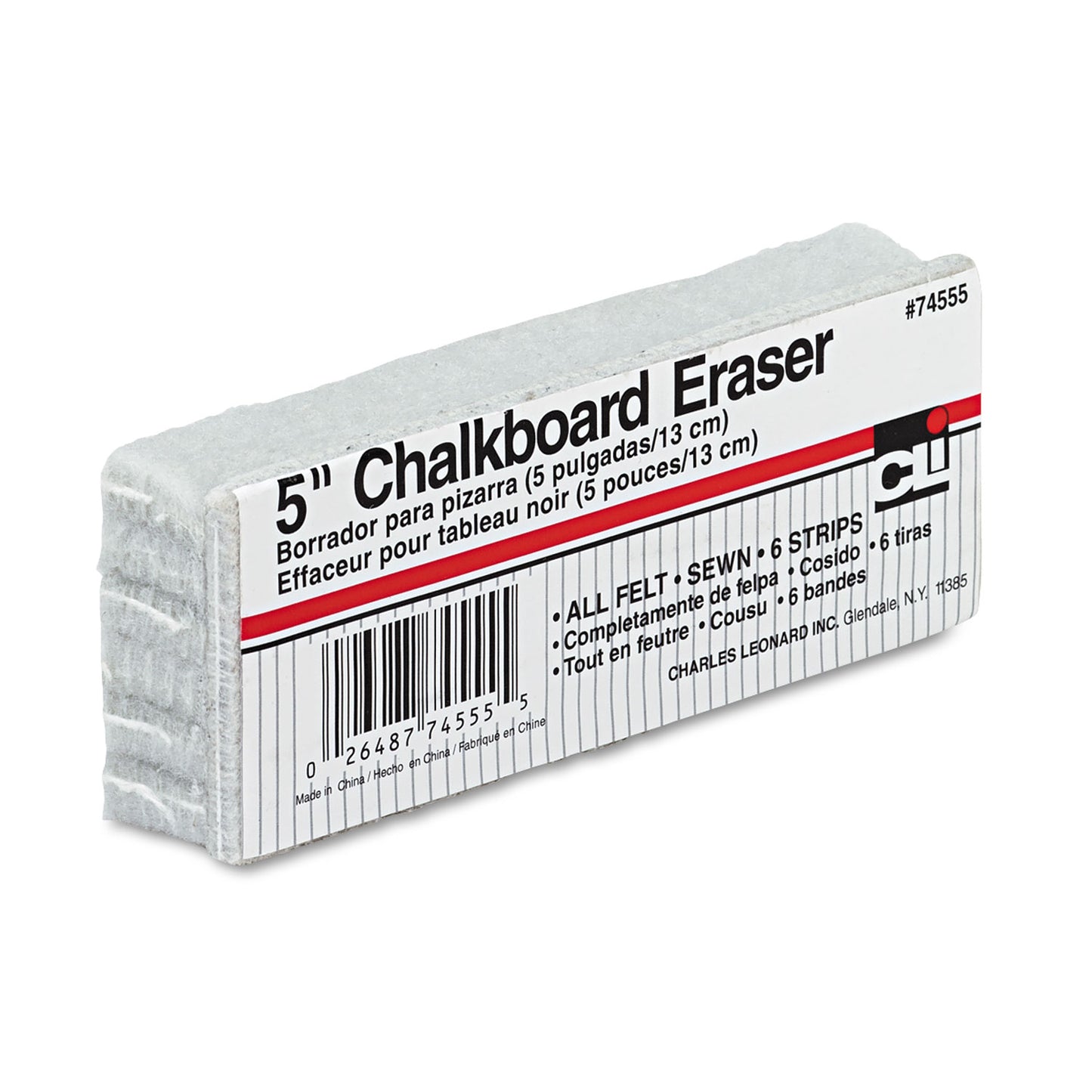 Charles Leonard 5-Inch Chalkboard Eraser, 5" x 2" x 1" (74555)