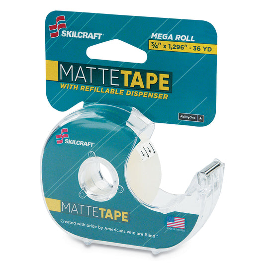 AbilityOne 7520015167575, SKILCRAFT Tape with Dispenser, 1" Core, 0.75" x 36 yds, Matte Clear