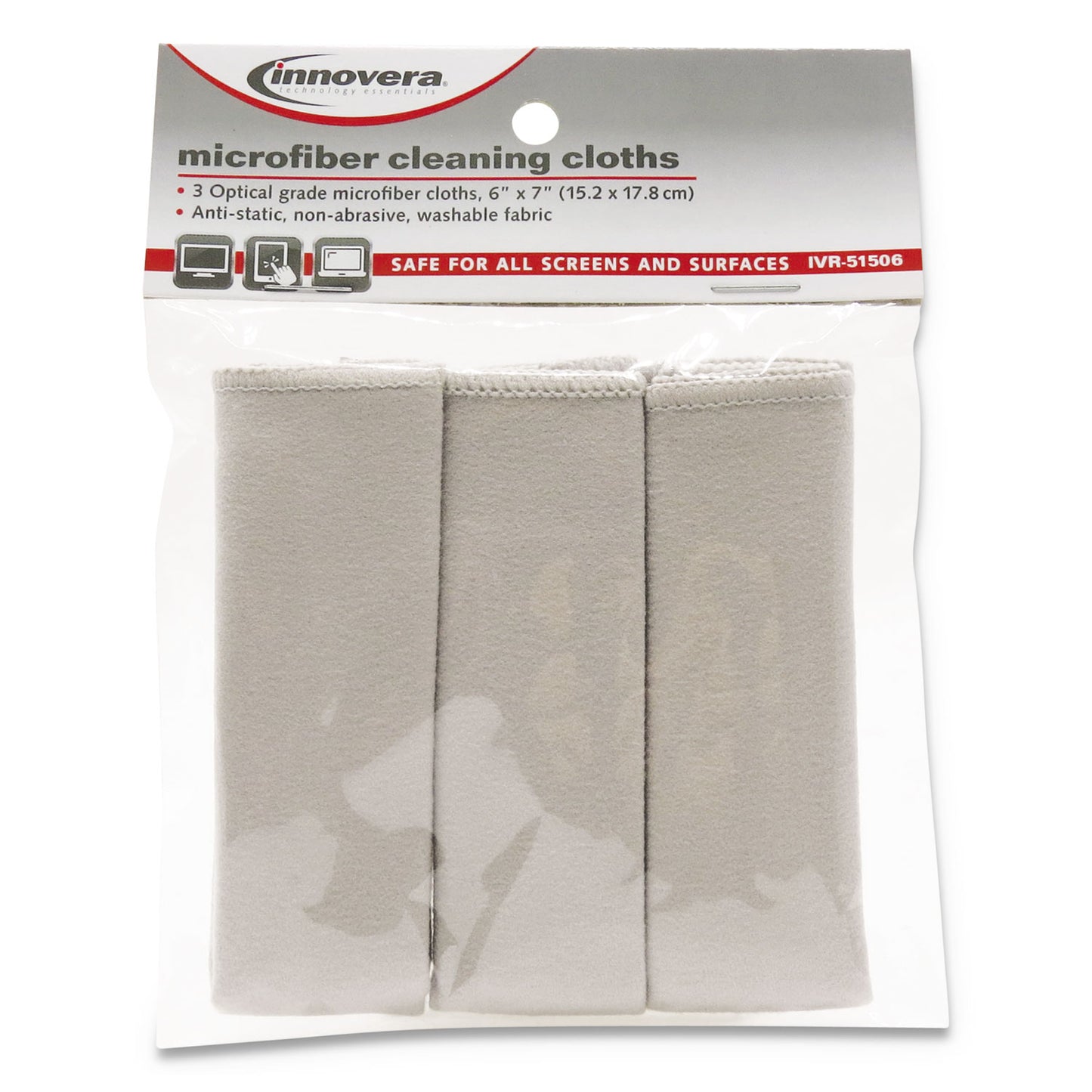 Innovera Microfiber Cleaning Cloths, 6 x 7, Unscented, Gray, 3/Pack (51506)