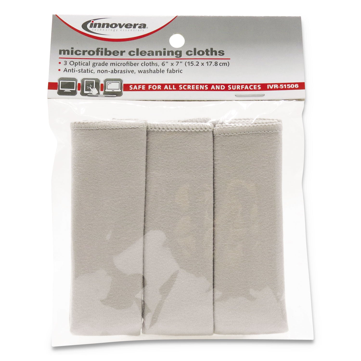 Innovera Microfiber Cleaning Cloths, 6 x 7, Unscented, Gray, 3/Pack (51506)