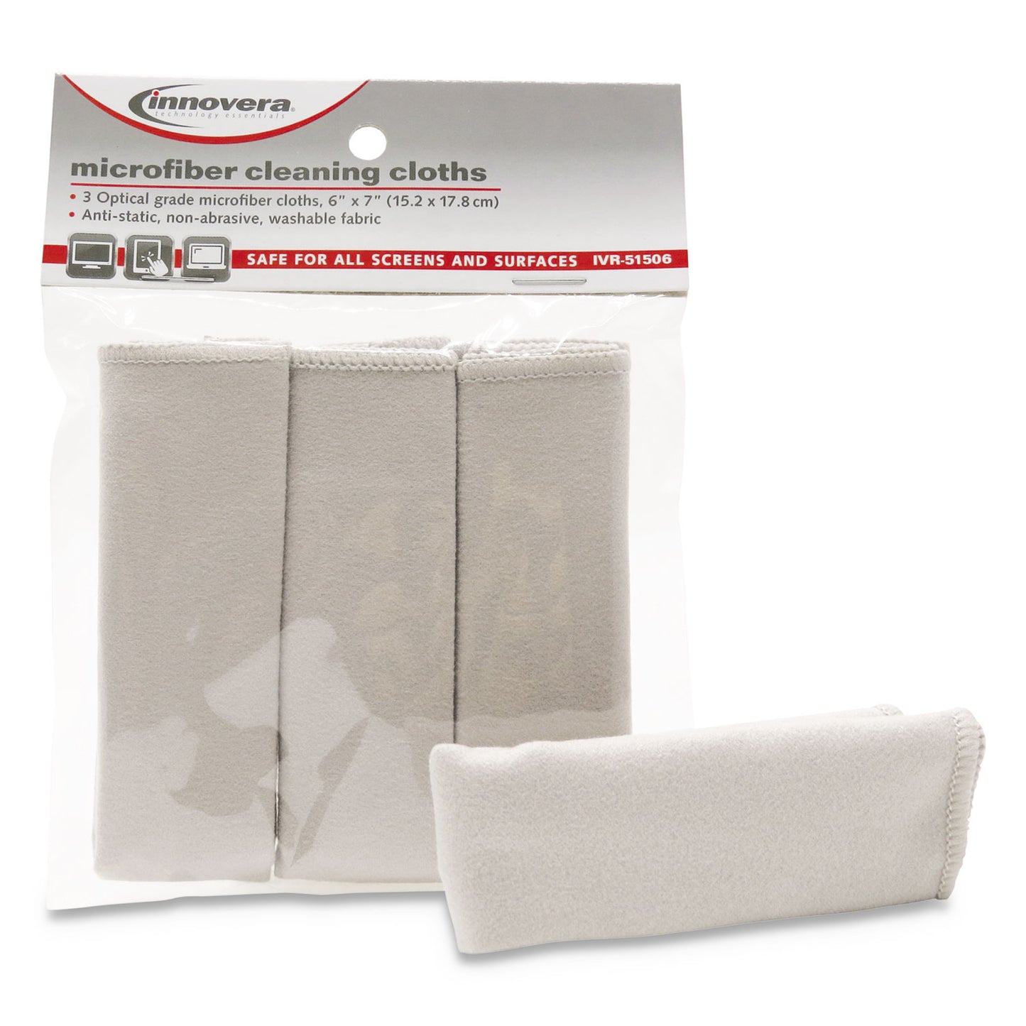 Innovera Microfiber Cleaning Cloths, 6 x 7, Unscented, Gray, 3/Pack (51506)