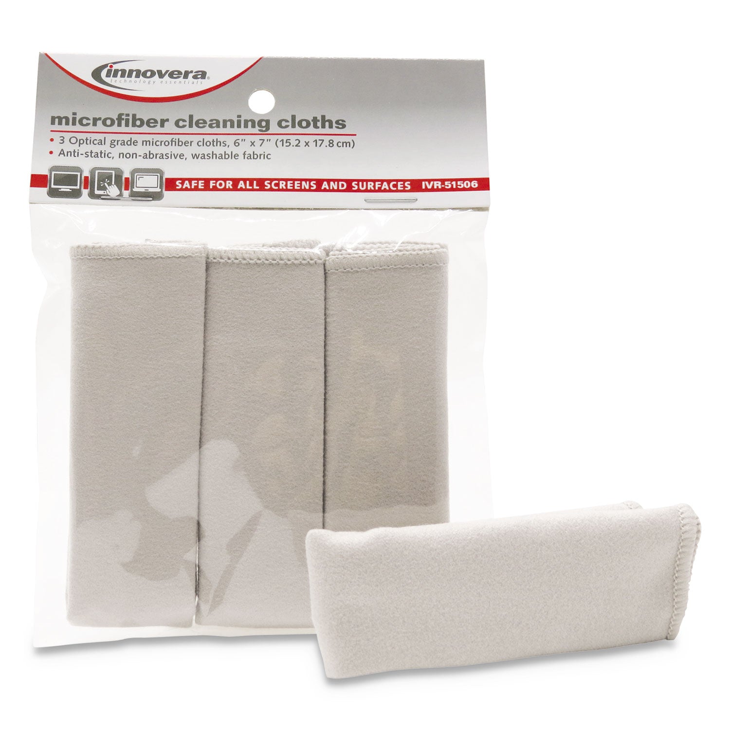 Innovera Microfiber Cleaning Cloths, 6 x 7, Unscented, Gray, 3/Pack (51506)