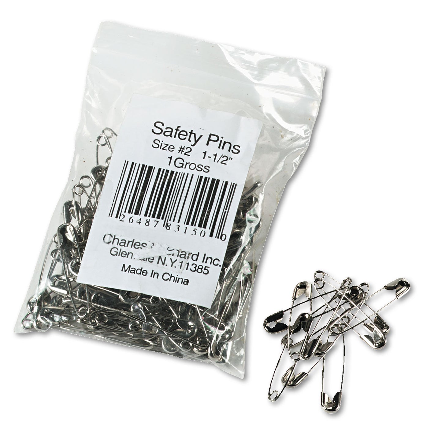 Charles Leonard Safety Pins, Nickel-Plated, Steel, 1.5" Length, 144/Pack (83150)