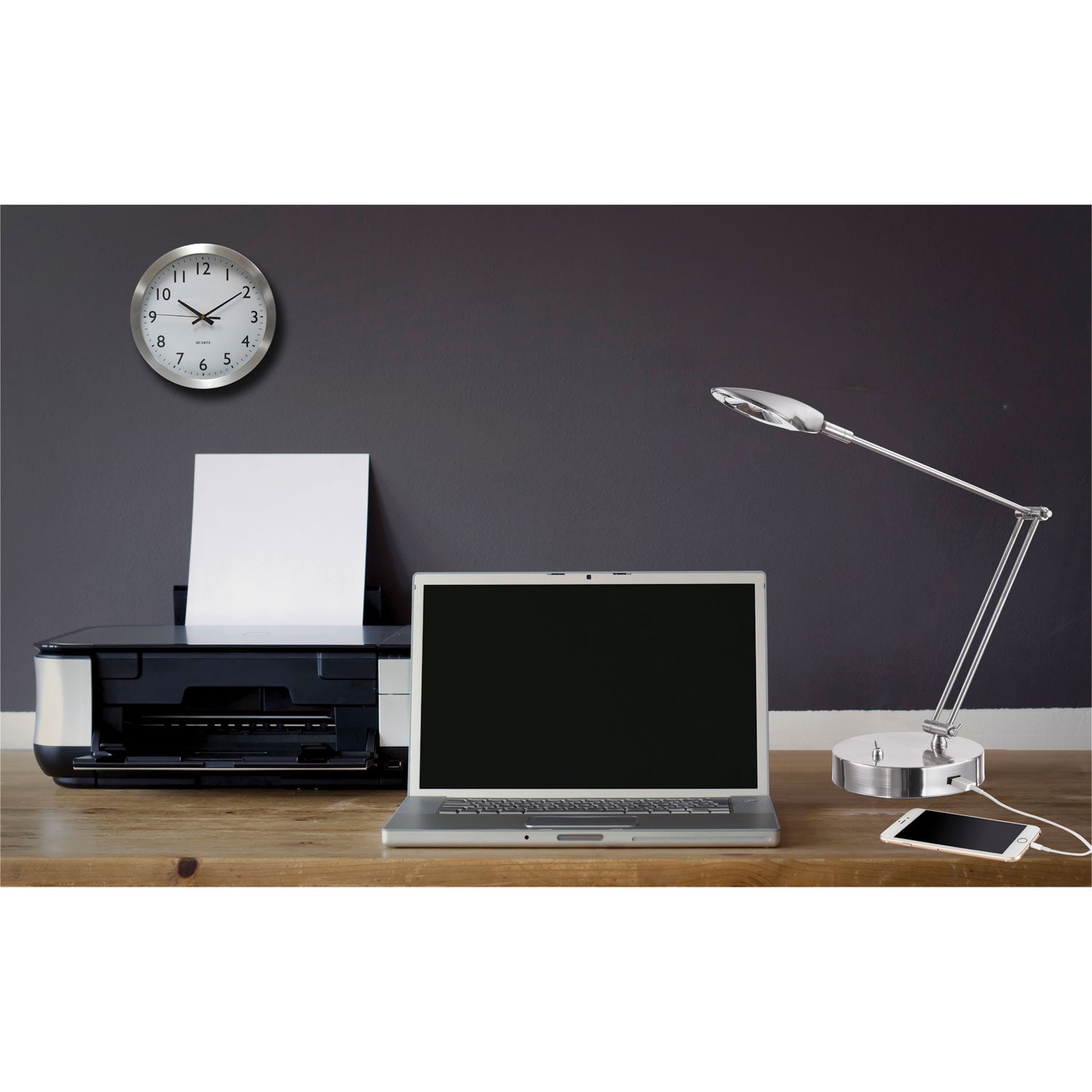 Alera Adjustable LED Task Lamp with USB Port, 11w x 6.25d x 26h, Brushed Nickel (LED900S)