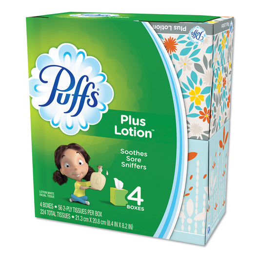 Puffs Plus Lotion Facial Tissue, 2-Ply, White, 56 Sheets/Box, 24 Boxes/Carton (34899CT)