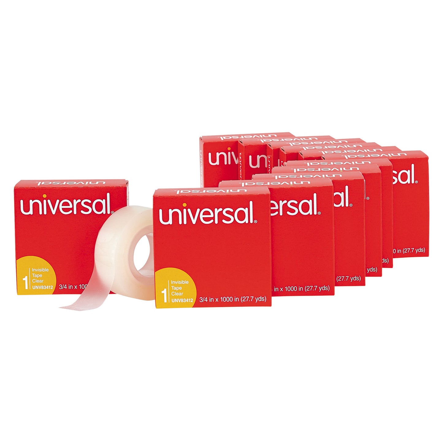 Universal Invisible Tape, 1" Core, 0.75" x 83.33 ft, Clear, 12/Pack (83412)