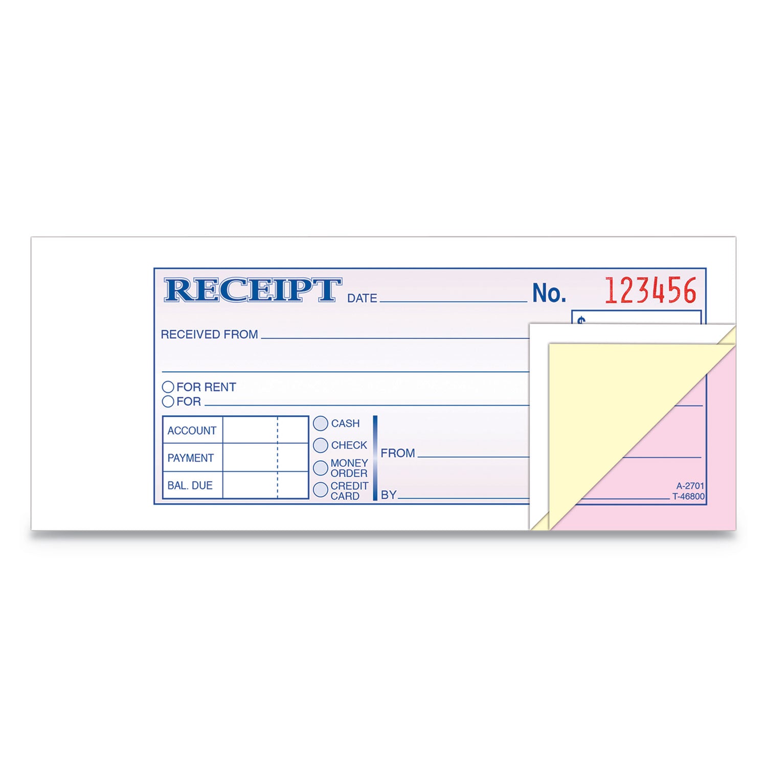 Adams Receipt Book, Three-Part Carbonless, 2.75 x 7.19, 50 Forms Total (TC2701)