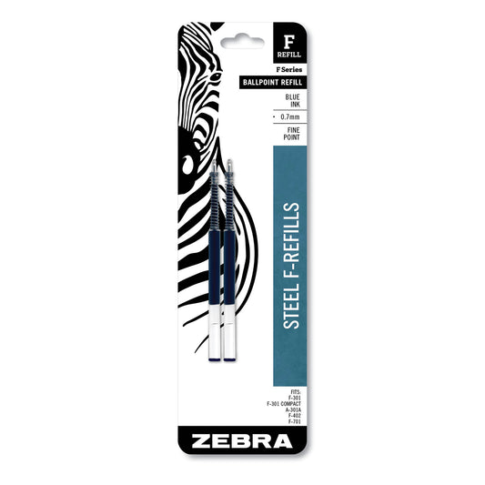 F-Refill for Zebra F-Series Ballpoint Pens, Fine Conical Tip, Blue Ink, 2/Pack (85522)