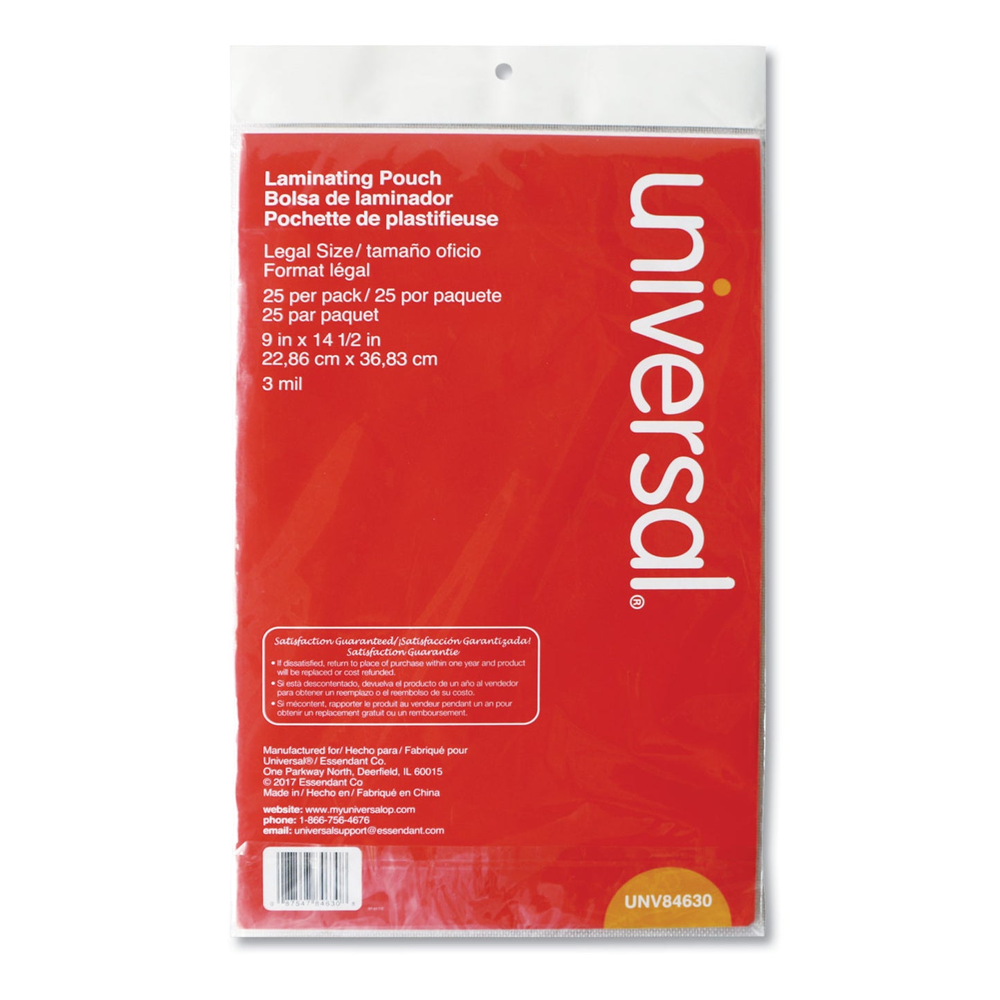 Universal Laminating Pouches, 3 mil, 9" x 14.5", Gloss Clear, 25/Pack (84630)