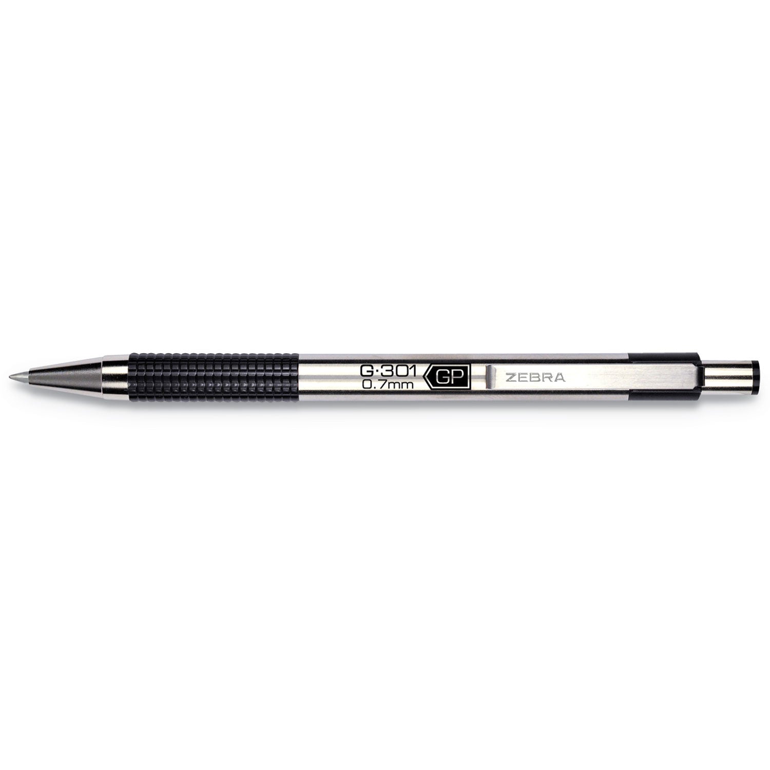 Zebra G-301 Gel Pen, Retractable, Medium 0.7 mm, Black Ink, Stainless Steel/Black Barrel (41311)