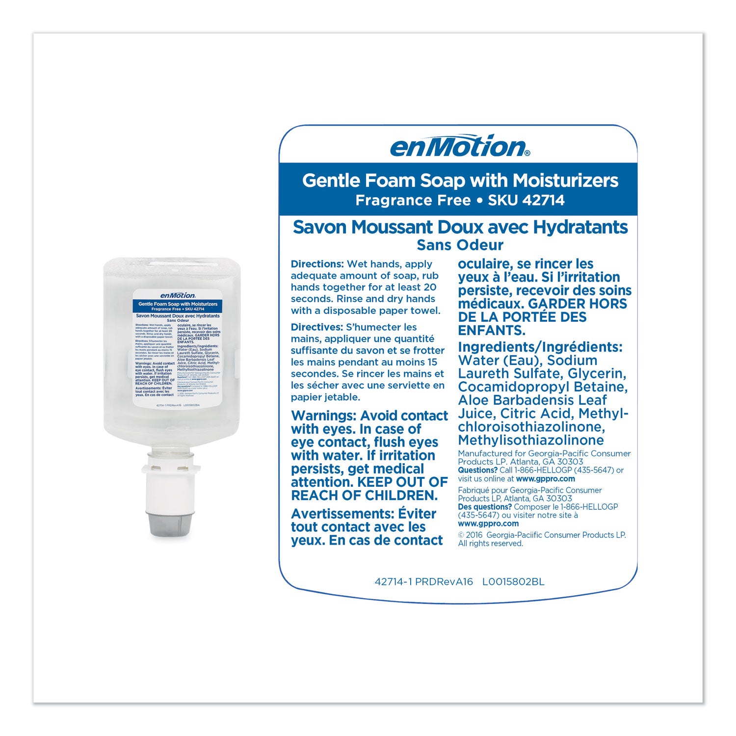 Georgia Pacific Professional GP enMotion Automated Touchless Moisturizing Gentle Foam Soap Refill, Unscented, 1,200 mL, 2/Carton (42714)