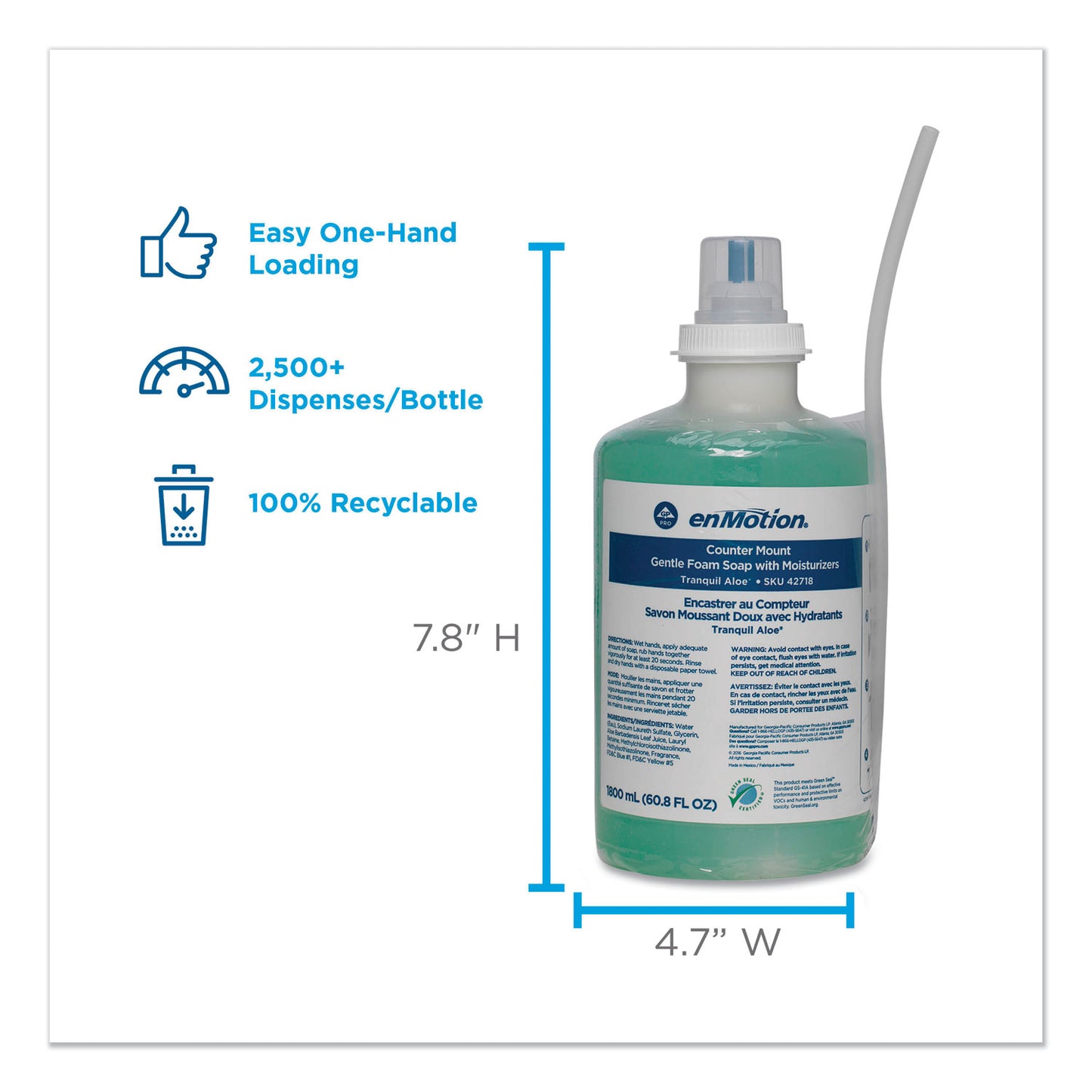 Georgia Pacific Professional GP enMotion Counter Mount Foam Soap Refill, Tranquil Aloe Scent, 1,800 mL, 2/Carton (42718)