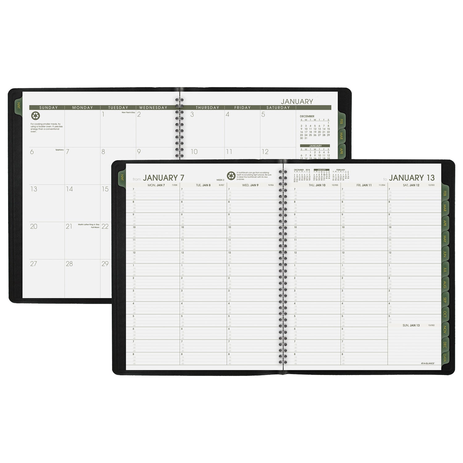 AT-A-GLANCE Recycled Weekly Vertical-Column Format Appointment Book, 11 x 8.25, Black Cover, 12-Month (Jan to Dec): 2025 (70950G05)