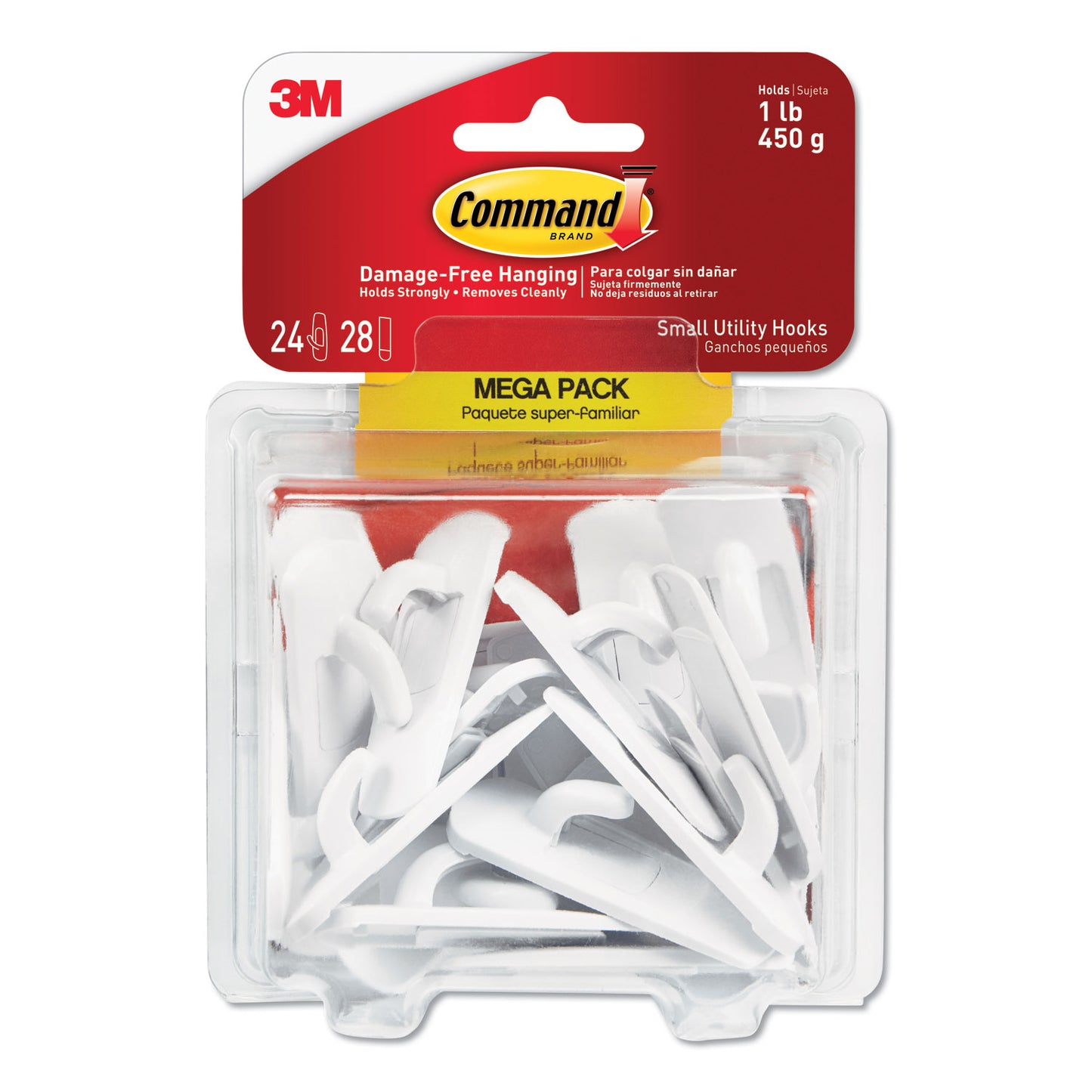 Command General Purpose Hooks, Small, Plastic, White, 1 lb Capacity, 24 Hooks and 28 Strips/Pack (17002MPES)