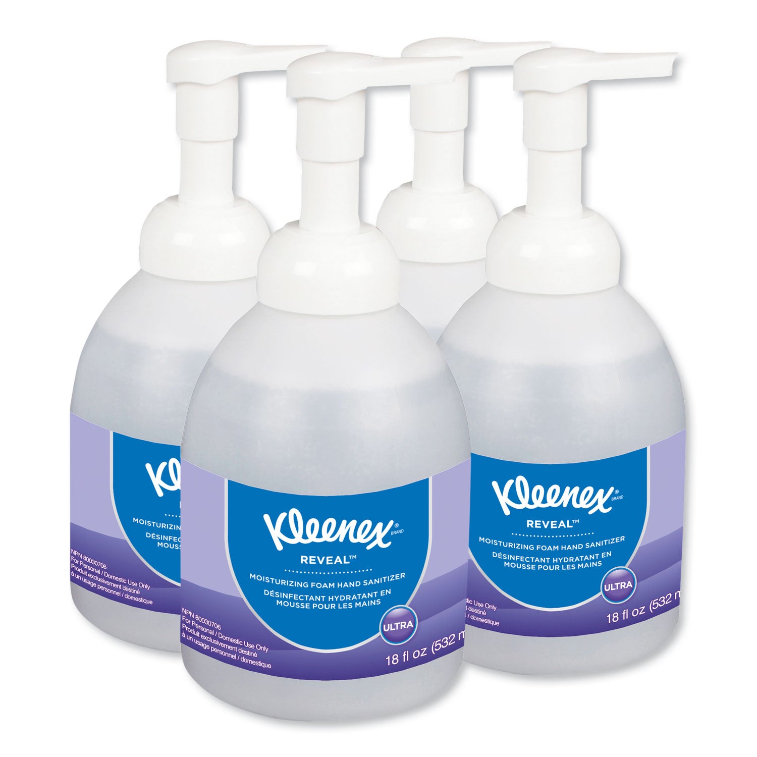 Kleenex Reveal Ultra Moisturizing Foam Hand Sanitizer, 18 oz Bottle, Fragrance-Free, 4/Carton (45826CT)