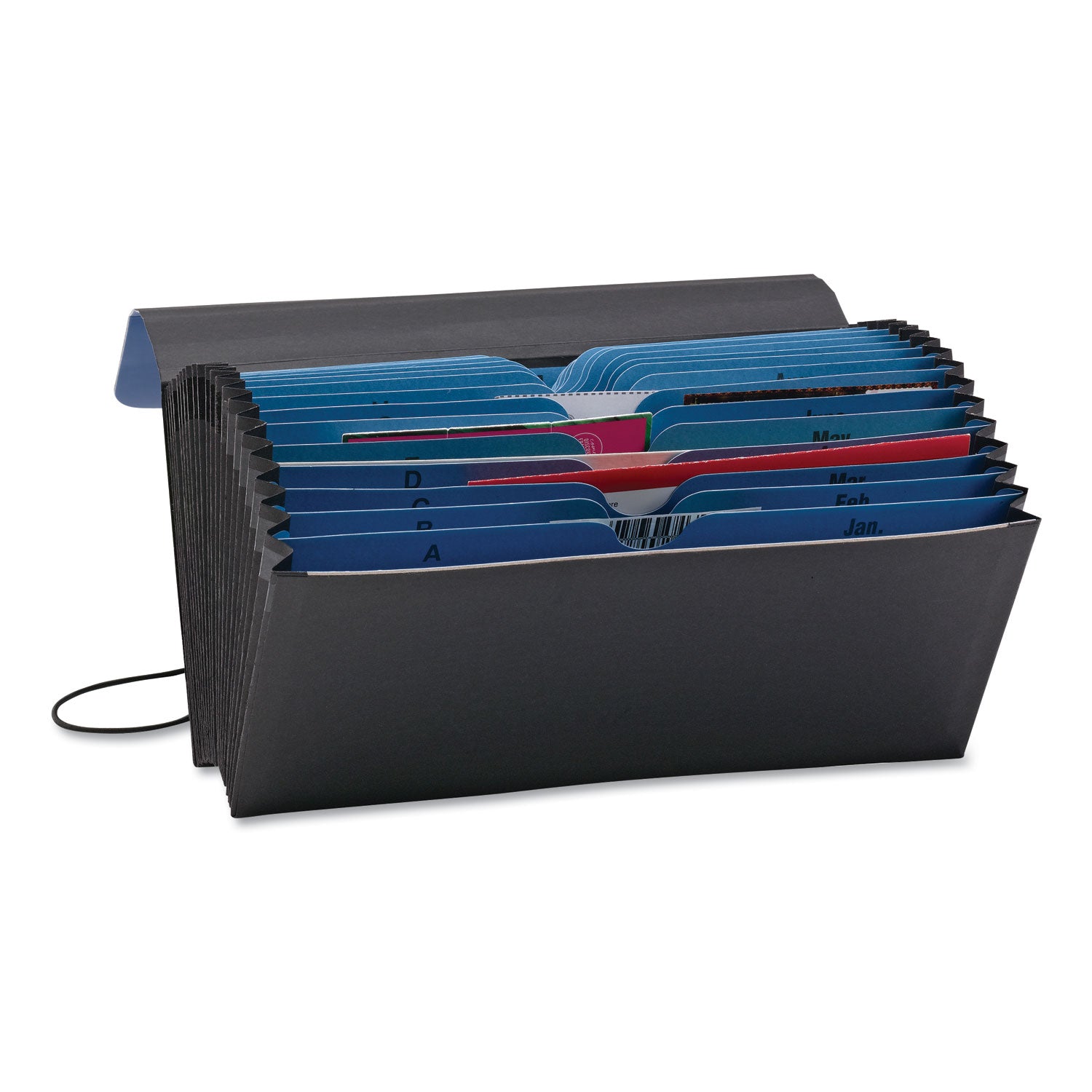 Smead Handy File with Pockets, 21 Sections, Elastic Cord Closure, 1/2-Cut Tabs, Check Size, Black/Blue (70506)