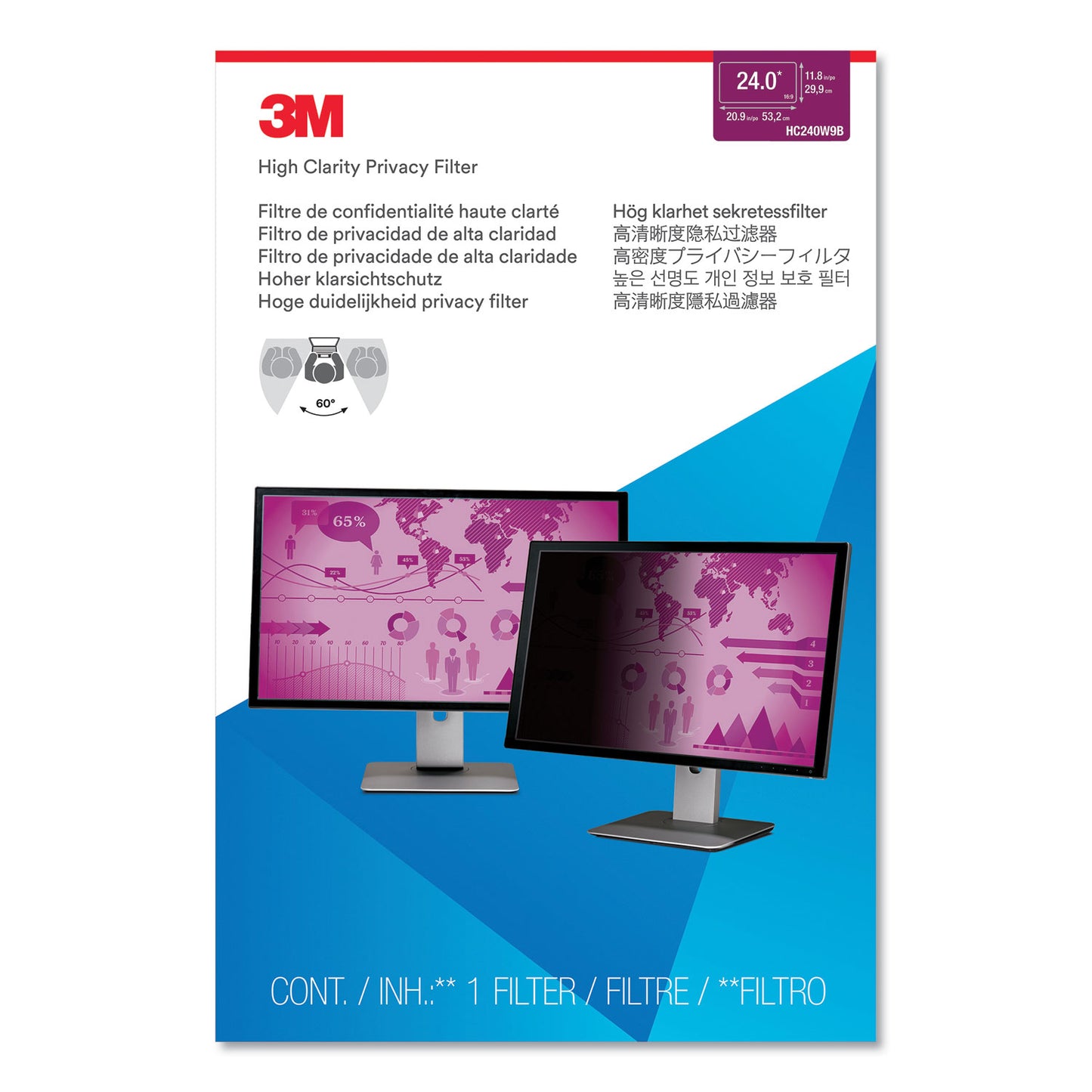 3M High Clarity Privacy Filter for 24" Widescreen Flat Panel Monitor, 16:9 Aspect Ratio (HC240W9B)