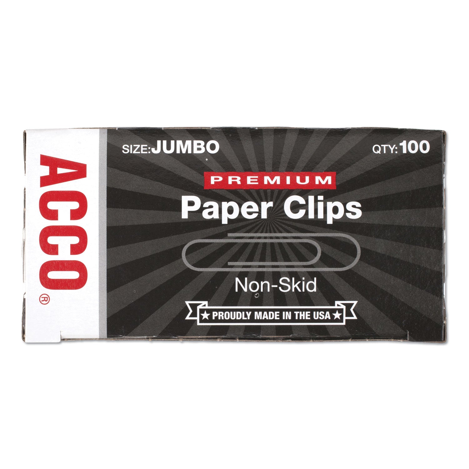 Acco Premium Heavy-Gauge Wire Paper Clips, Jumbo, Nonskid, Silver, 100 Clips/Box, 10 Boxes/Pack (72510)