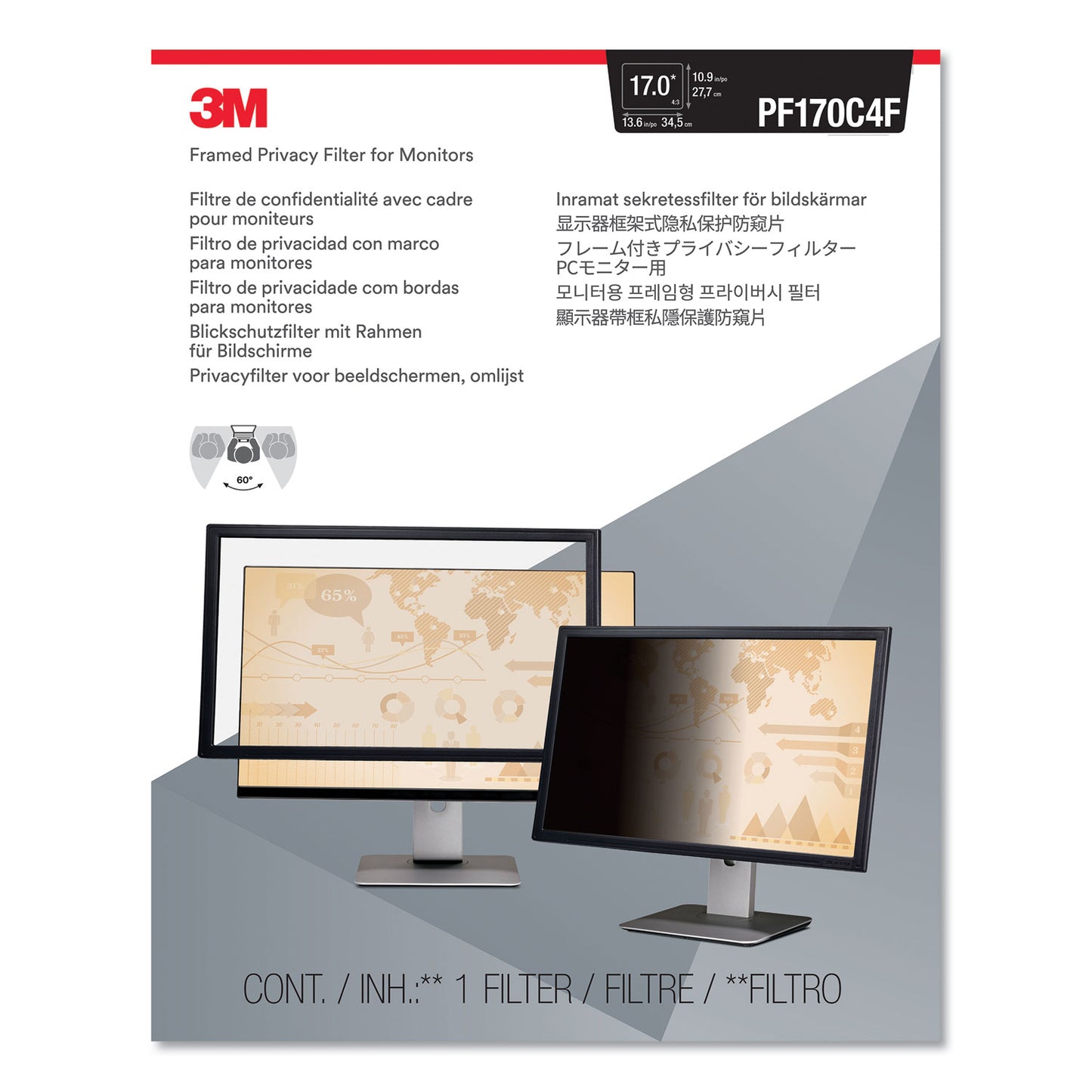 3M Framed Desktop Monitor Privacy Filter for 15" to 17" CRT/17" Flat Panel Monitors (PF170C4F)