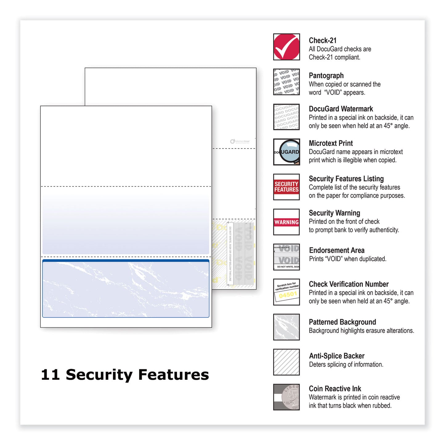 DocuGard Standard Security Check, 11 Features, 8.5 x 11, Blue Marble Bottom, 500/Ream (04517)