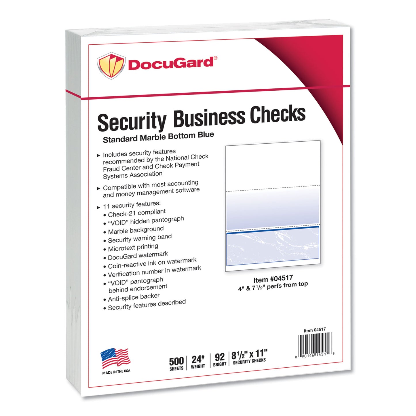 DocuGard Standard Security Check, 11 Features, 8.5 x 11, Blue Marble Bottom, 500/Ream (04517)