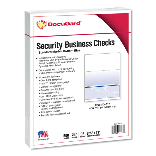 DocuGard Standard Security Check, 11 Features, 8.5 x 11, Blue Marble Bottom, 500/Ream (04517)