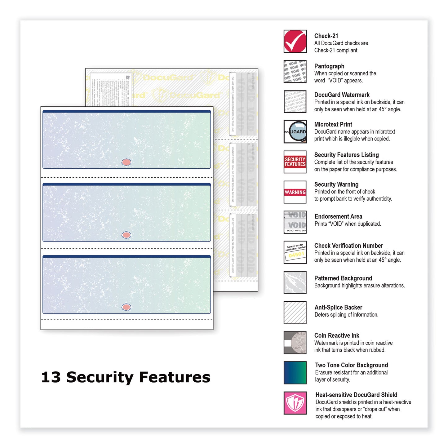 DocuGard Premier Prismatic Check, 13 Features, 8.5 x 11, Blue/Green Prismatic, 500/Ream (04539RM)