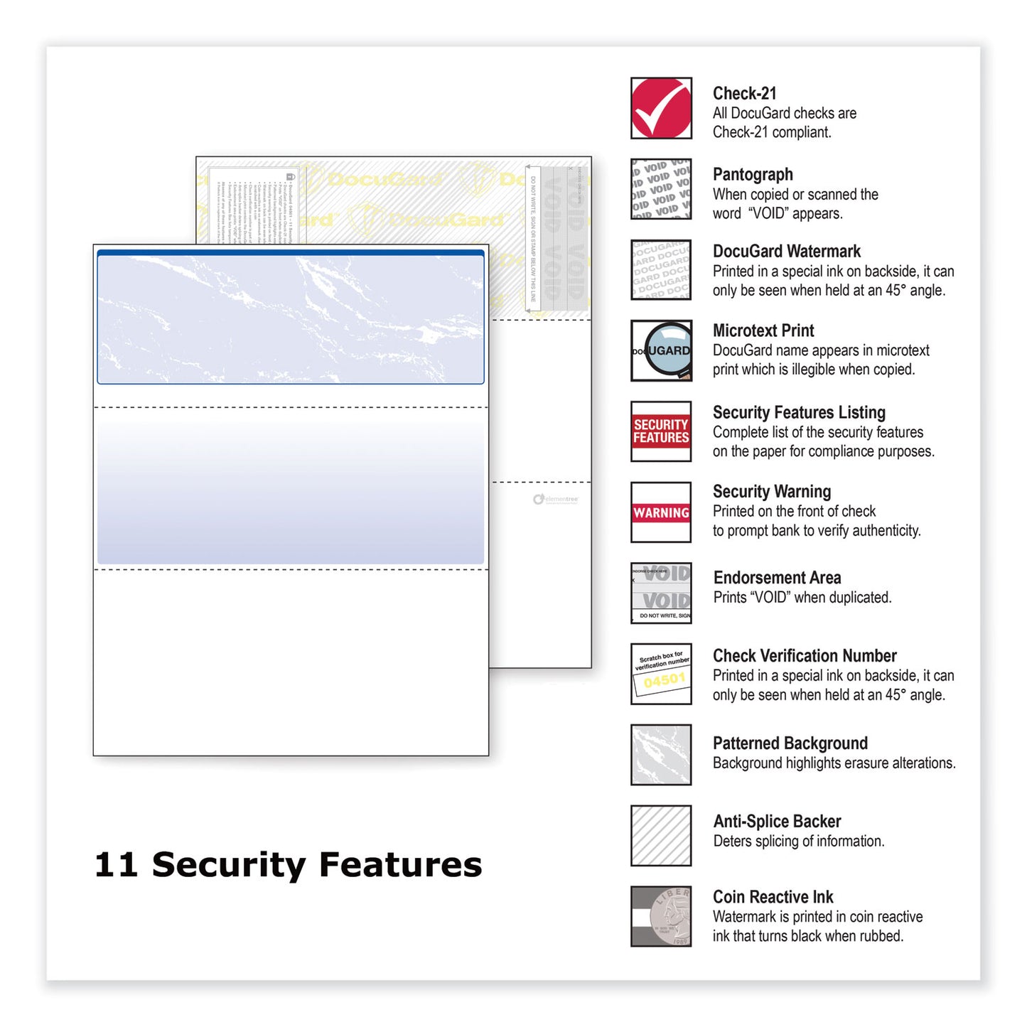 DocuGard Security Business Checks, 11 Features, 8.5 x 11, Blue Marble Top, 500/Ream (04501)