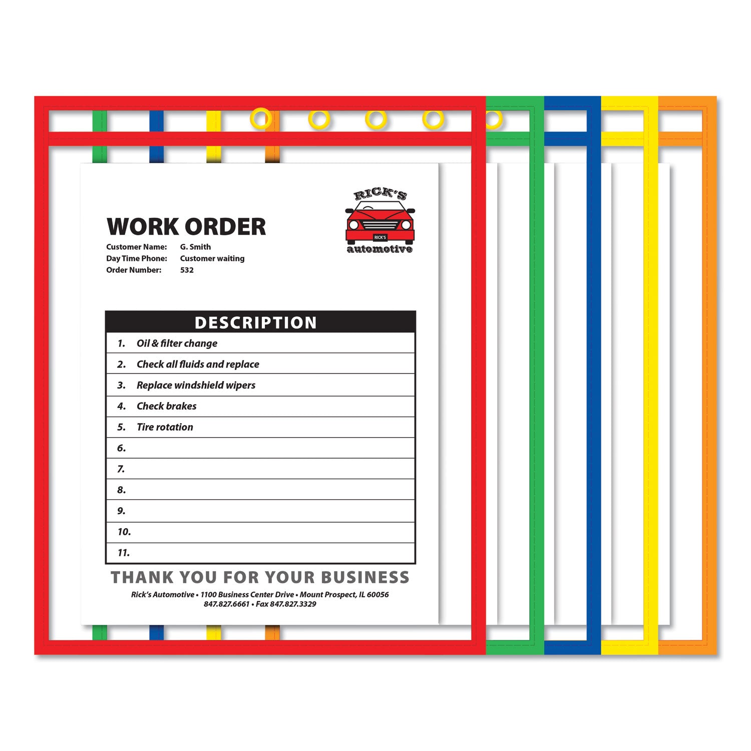 C-Line Stitched Shop Ticket Holders, Neon, Assorted 5 Colors, 75", 9 x 12, 10/Pack (43920)