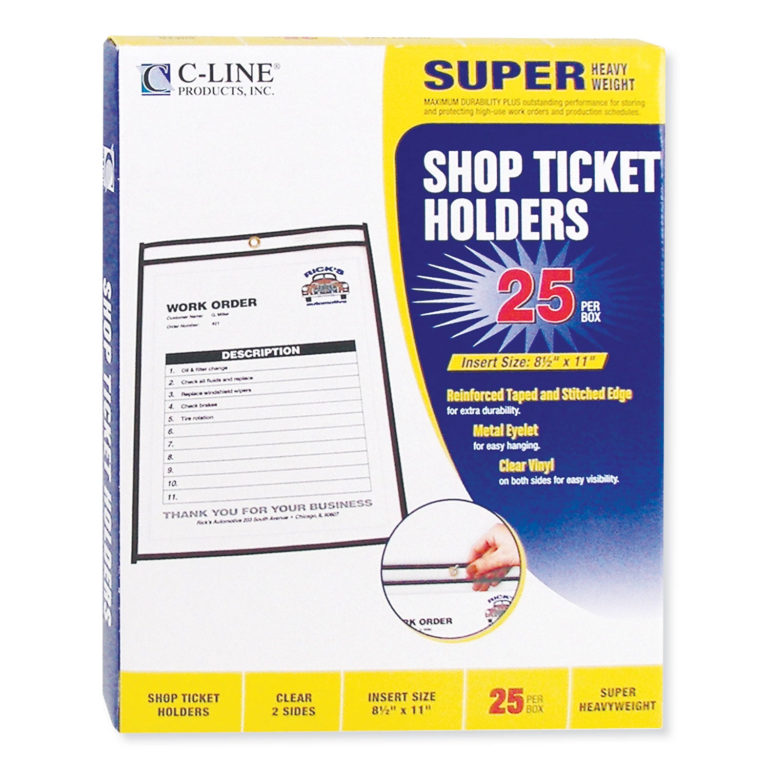 C-Line Shop Ticket Holders, Stitched, Both Sides Clear, 50 Sheets, 8.5 x 11, 25/Box (46911)