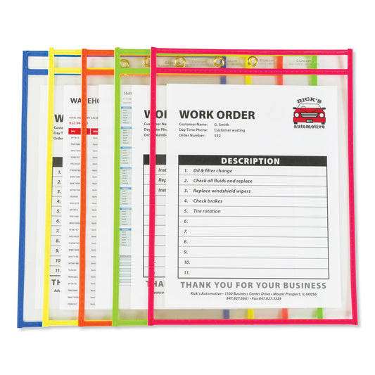 C-Line Stitched Shop Ticket Holders, Neon, Assorted 5 Colors, 75", 9 x 12, 10/Pack (43920)