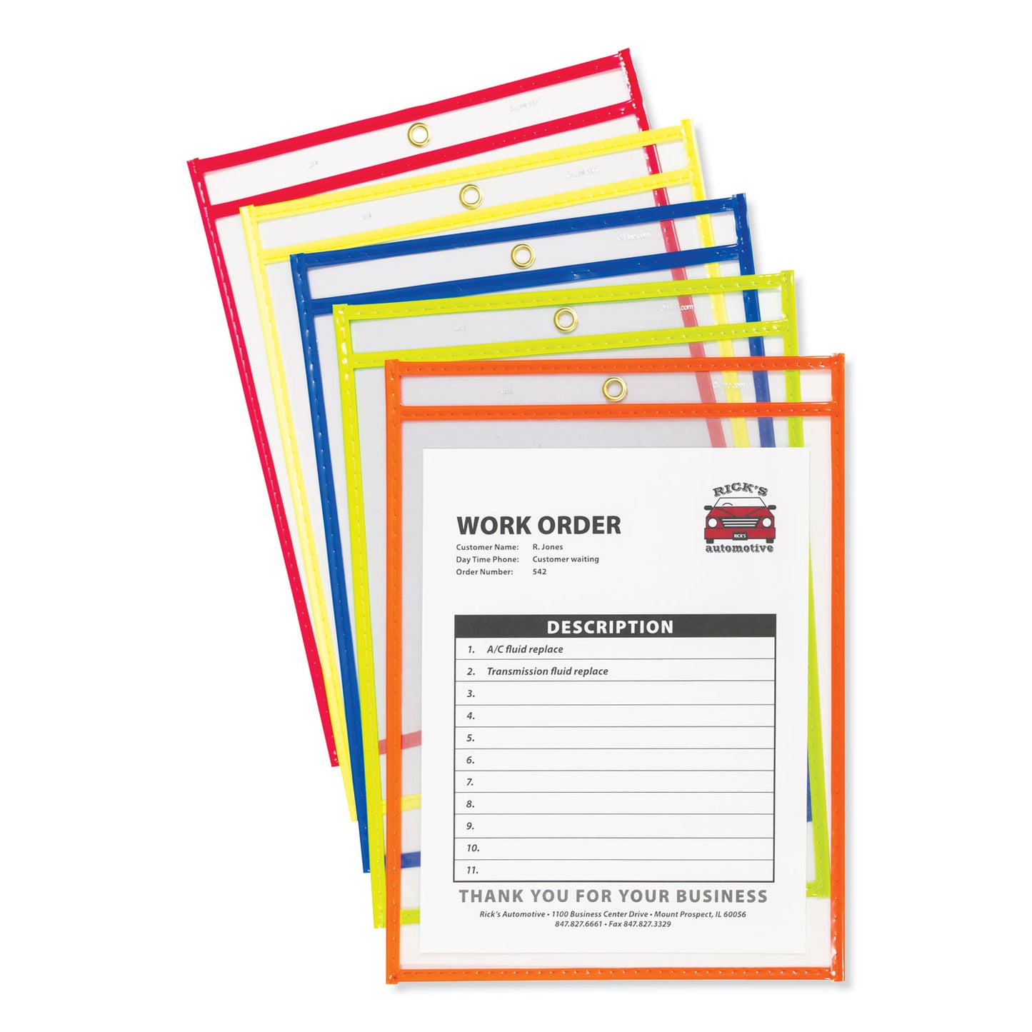 C-Line Stitched Shop Ticket Holders, Neon, Assorted 5 Colors, 75", 9 x 12, 10/Pack (43920)