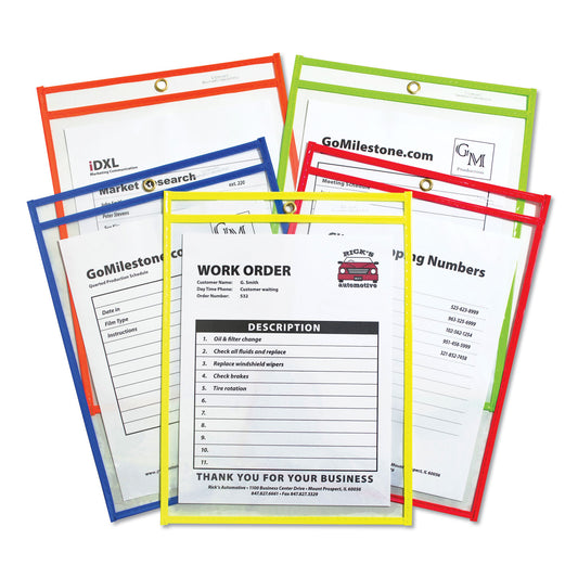 C-Line Stitched Shop Ticket Holders, Neon, Assorted 5 Colors, 75", 9 x 12, 25/BX (43910)