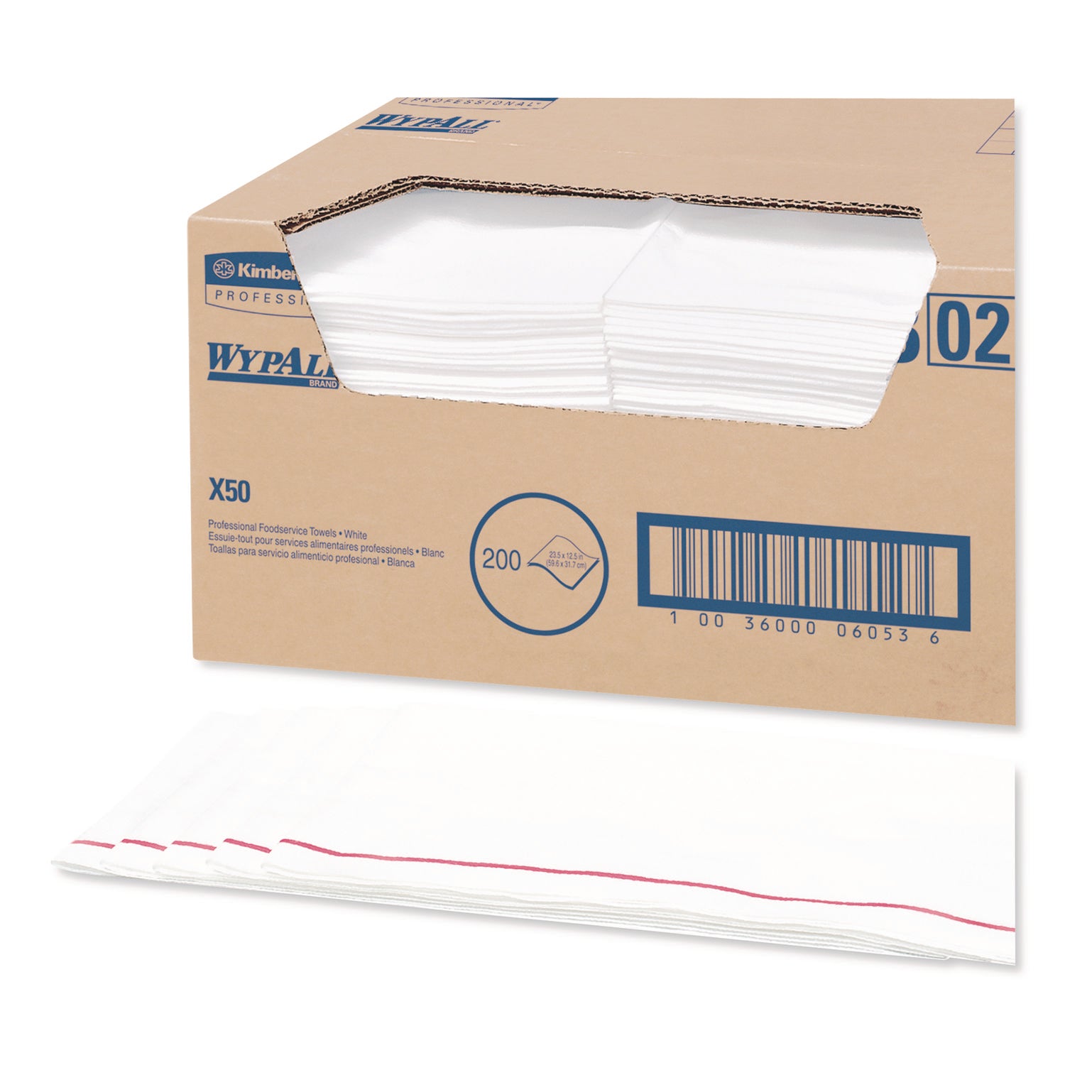 WypAll X50 Foodservice Towels, 1/4 Fold, 23.5 x 12.5, White, 200/Carton (06053)