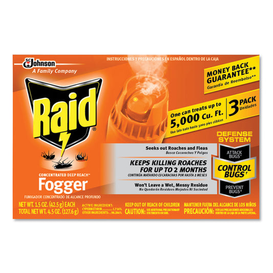 Raid Concentrated Deep Reach Fogger, 1.5 oz Aerosol Spray, 3/Pack, 12 Packs/Carton (305690)