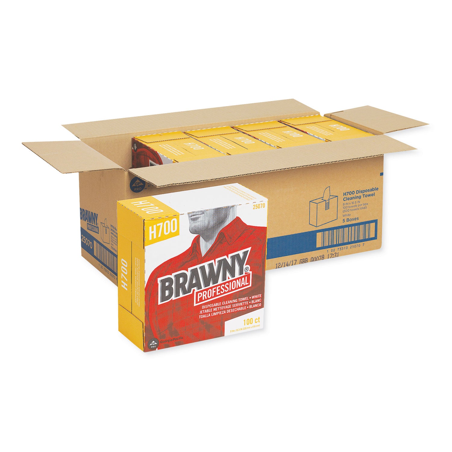 Brawny Medium Weight HEF Shop Towels, 9 1/8 x 16 1/2, 100/Box, 5 Boxes/Carton (25070CT)