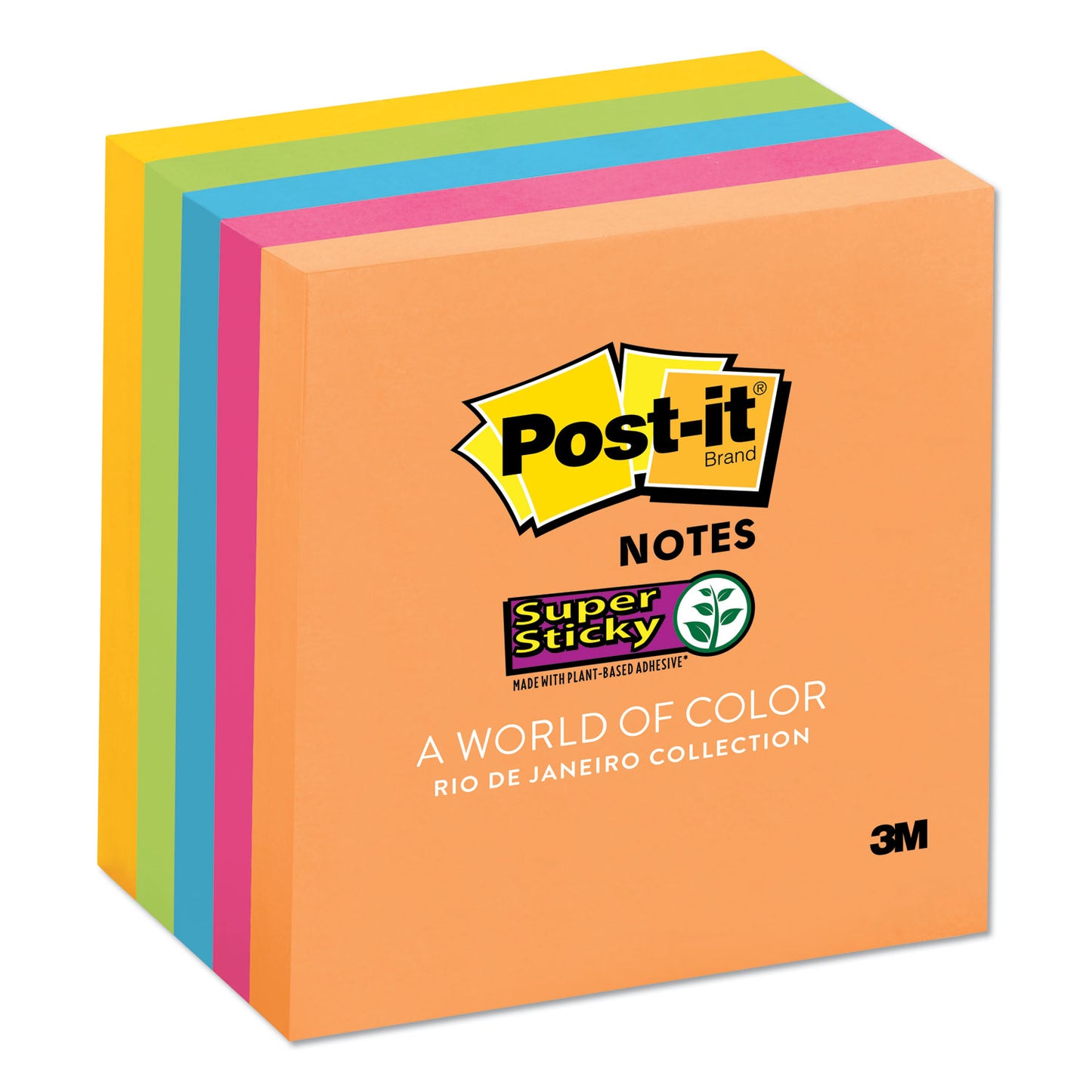 Post-it Pads in Energy Boost Collection Colors, 3" x 3", 90 Sheets/Pad, 5 Pads/Pack (6545SSUC)