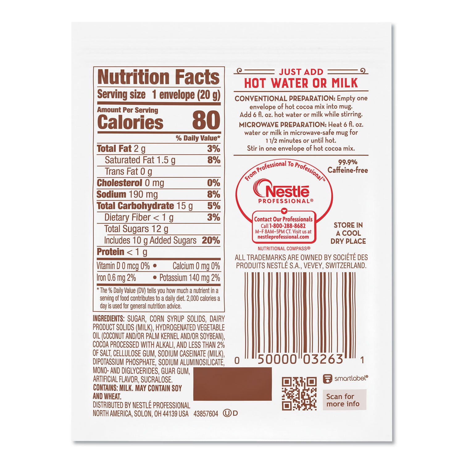 Nestle Hot Cocoa Mix, Rich Chocolate, .71oz, 50/Box (25485)