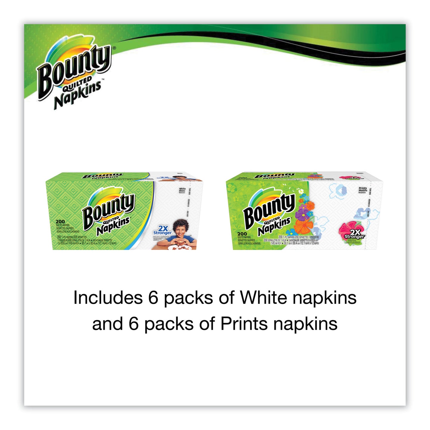 Bounty Quilted Napkins, 1-Ply, 12 1/10 x 12, Assorted - Print or White, 200/Pack (34885)