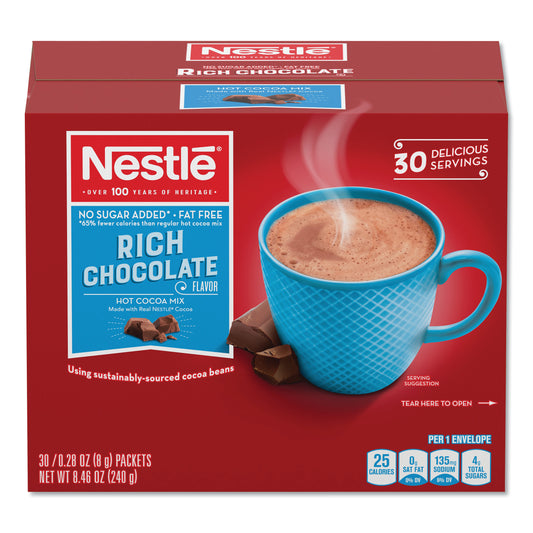 Nestle No-Sugar-Added Hot Cocoa Mix Envelopes, Rich Chocolate, 0.28 oz Packet, 30/Box (61411)