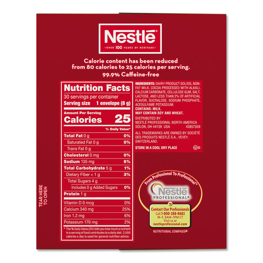 Nestle No-Sugar-Added Hot Cocoa Mix Envelopes, Rich Chocolate, 0.28 oz Packet, 30/Box (61411)