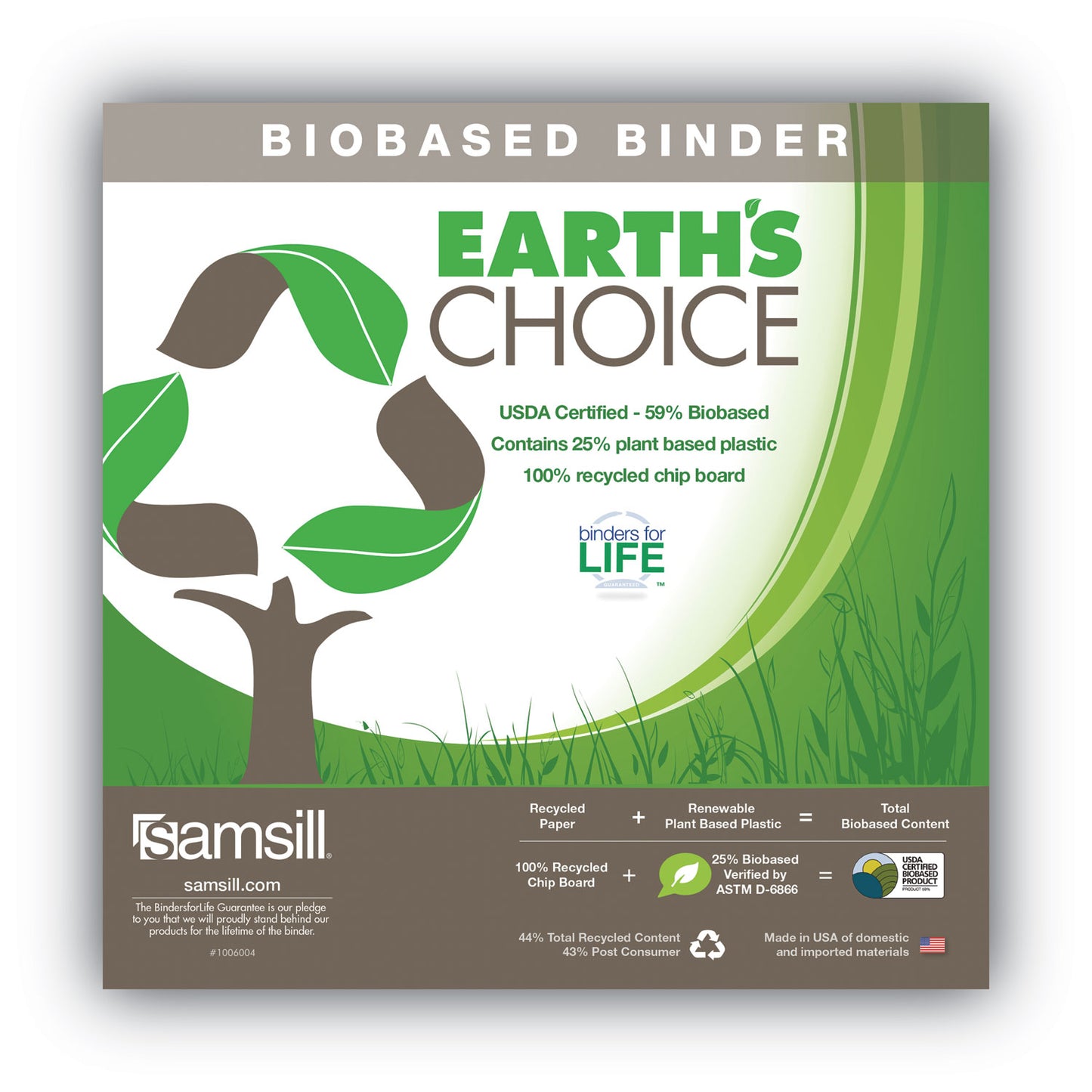 Samsill Earth's Choice Plant Based BOHO D-Ring View Binders, 1.5" Capacity, 11 x 8.5, Sage, 2/Pack (U69542)