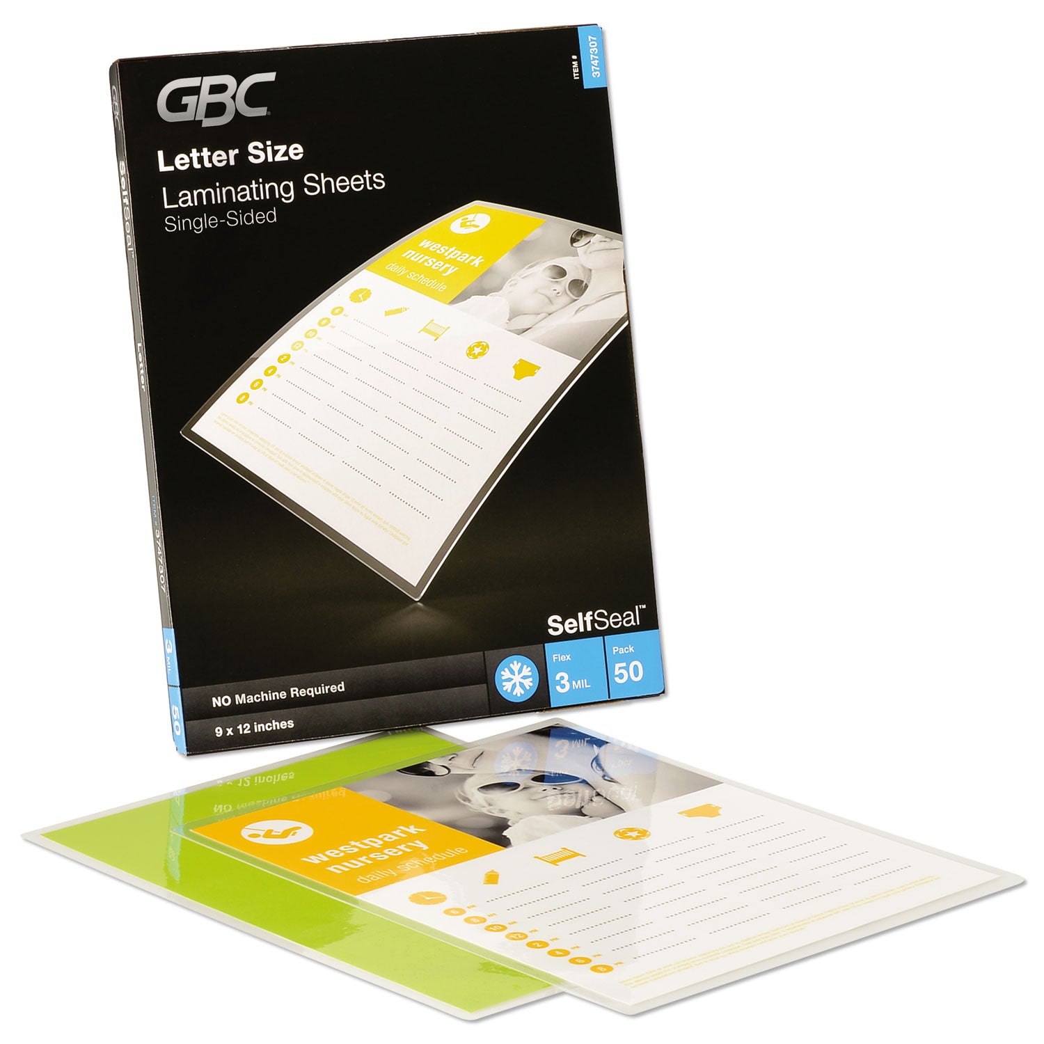 GBC SelfSeal Self-Adhesive Laminating Pouches and Single-Sided Sheets, 3 mil, 9" x 12", Gloss Clear, 50/Pack (3747307)