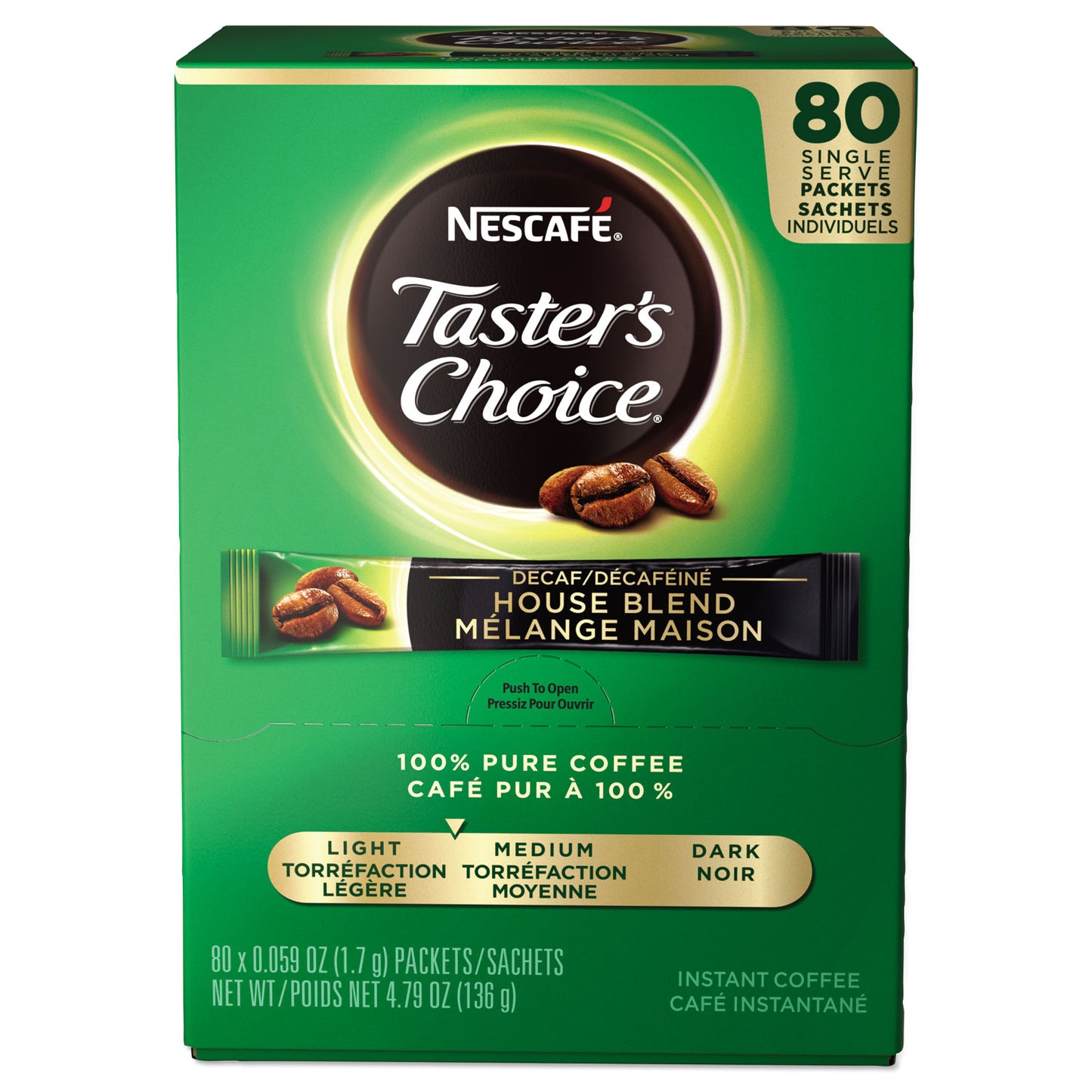 Nescaf Taster's Choice Stick Pack, Decaf, 0.06oz, 80/Box (66488)